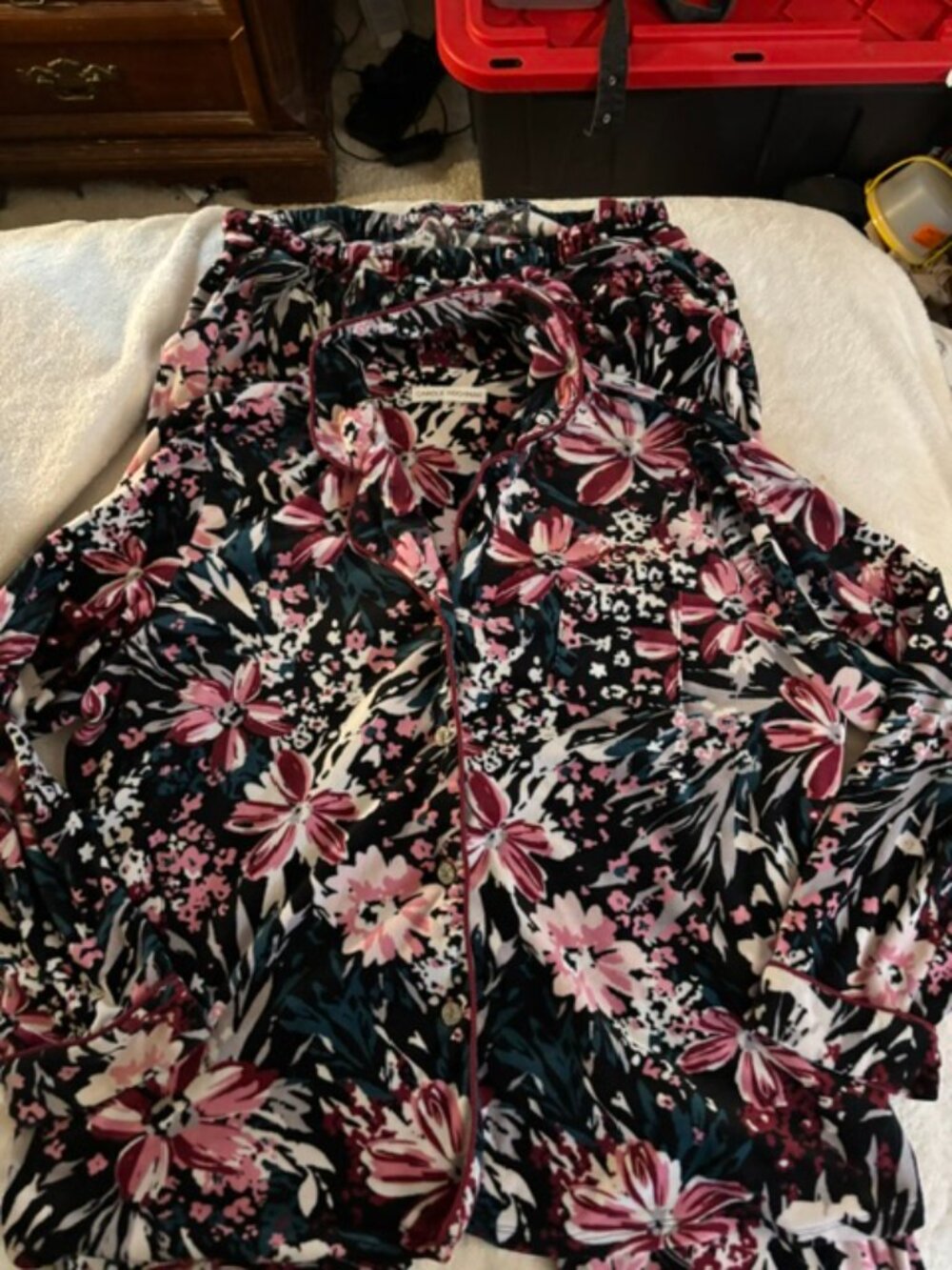 Carol Hochman Women's 1X Black/Pink Floral Long Sleeve Pajamas Set